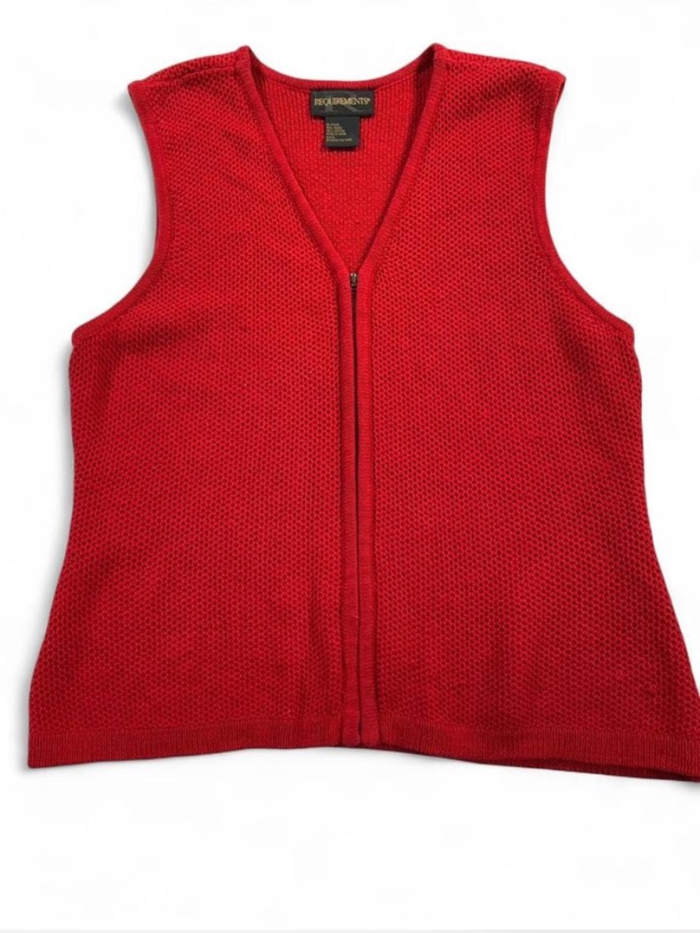 Requirements 90s Cherry Red Knit Zip Vest Librarian Scandi Indie Cottage Large